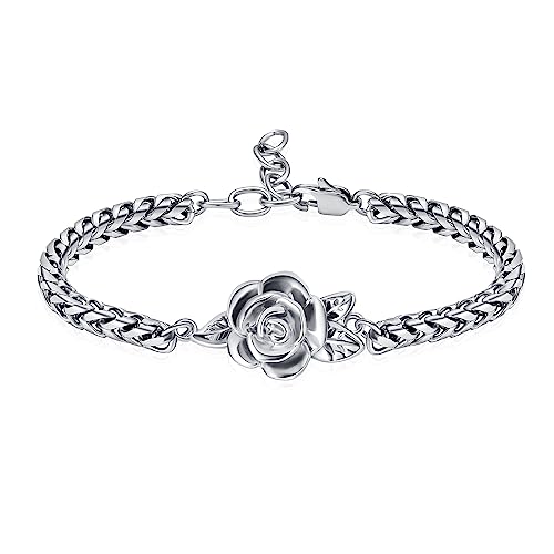 Minicremation Rose Blume Urne Armband für Asche für Frauen Verstellbar Andenken Armband Urne Armreif Asche Halter Gliederkette Asche Armband für Frauen, Edelstahl, Kein Edelstein von Minicremation