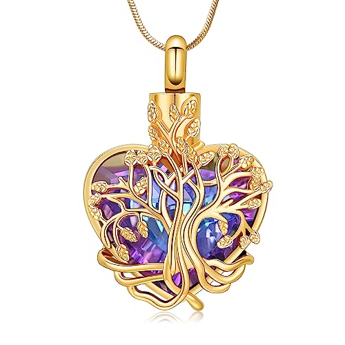 Minicremation Urne Halskette für Asche Baum des Lebens Birthstone Herz Anhänger Kremation Keepsake Memorial Beerdigung Halskette Schmuck Geschenke für Frauen Frau Mutter (C) von Minicremation