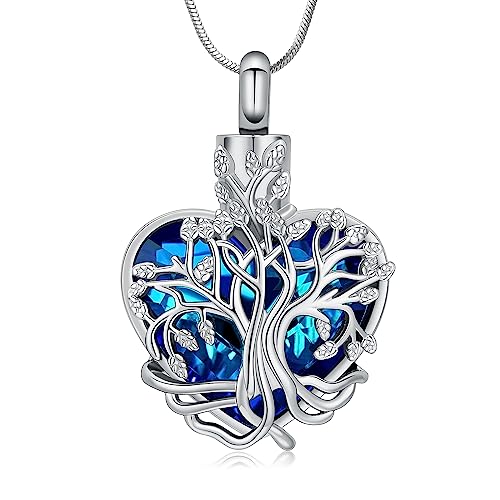 Minicremation Urne Halskette für Asche Baum des Lebens Birthstone Herz Anhänger Kremation Keepsake Memorial Beerdigung Halskette Schmuck Geschenke für Frauen Frau Mutter (E) von Minicremation