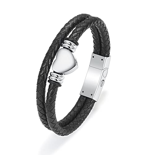 Minicremation Schmuck für Asche, Urnen-Armband mit Verschluss, Perlen, Rindsleder, mehrschichtig, geflochtenes Leder, Urnen-Armband für Männer und Frauen von Minicremation