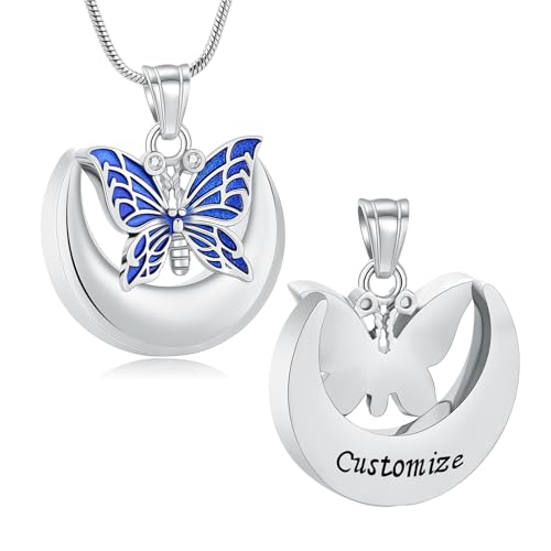 Minicremation Urnen-Halskette für Asche, Mond-Urnen-Asche, Schmetterling, Edelstahl, Gedenkanhänger, Beerdigung, Asche, Halter, Andenken, Geschenke, Edelstahl, Kein Edelstein Minicremation Urnen-Halskette für Asche, Mond-Urnen-Asche, Schmetterling, Edelstahl, Gedenkanhänger, Beerdigung, Asche, Halter, Andenken, Geschenke, Edelstahl, Kein Edelstein von Minicremation
