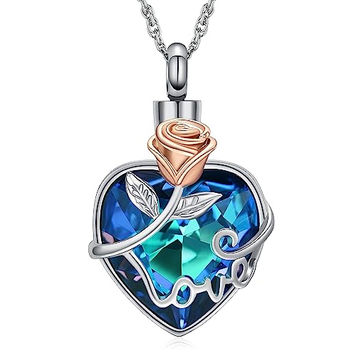 Minicremation Urne Halskette für Asche Rose Blume Birthstone Herz Anhänger für Asche Kremation Keepsake Memorial Beerdigung Halskette Schmuck Geschenke für Frauen (F) von Minicremation