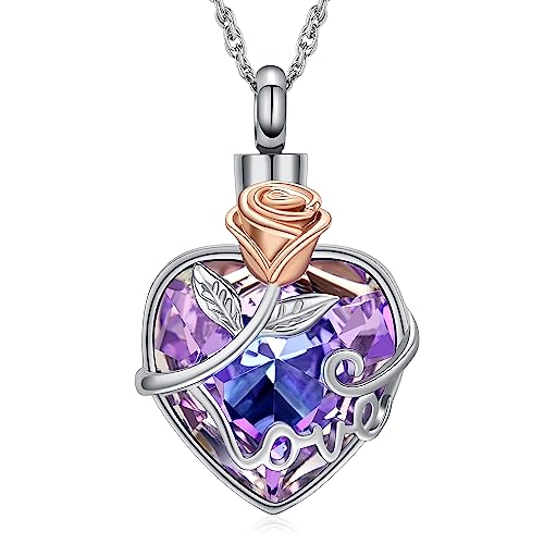 Minicremation Urne Halskette für Asche Rose Blume Birthstone Herz Anhänger für Asche Kremation Keepsake Memorial Beerdigung Halskette Schmuck Geschenke für Frauen (E) von Minicremation