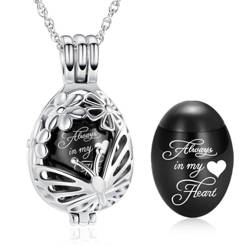 Minikremation Teardrop Schmetterling Urne Halskette für Asche Edelstahl Hollow Mini Keepsake Urne für Frauen Männer Einäscherung MemorialPendant Keepsake Schmuck (Black-Always) von Minicremation
