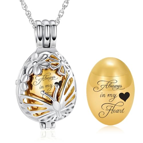 Minikremation Teardrop Schmetterling Urne Halskette für Asche Edelstahl Hollow Mini Keepsake Urne für Frauen Männer Einäscherung MemorialPendant Keepsake Schmuck (Gold-Always) von Minicremation