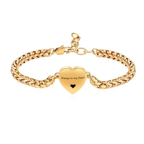 Mnicremation Urnen-Armband für Asche, Herz-Medaillon, Einäscherungsarmband, Gedenkarmband, verstellbare Asche, Gliederhalter, Armreif, Gliederkette für Frauen – Always in my heart, Edelstahl, Kein von Minicremation