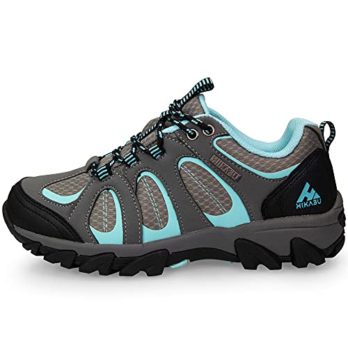 minify Hikabu Damen Wanderschuhe Gr. 37-42 Gummisohle Outdoor Trekking Gassigehen Walking Sneakers (schwarz/grau/Mint, Numeric_38) von minify