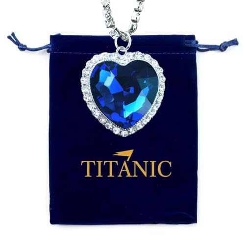Minikeda Titanic-Herz, der Ozean, künstlicher blauer Saphir, silberne Halskette mit Anhänger, Schmuck, Titanic-Schmuck, Geschenke für Frauen (Blau) von Minikeda