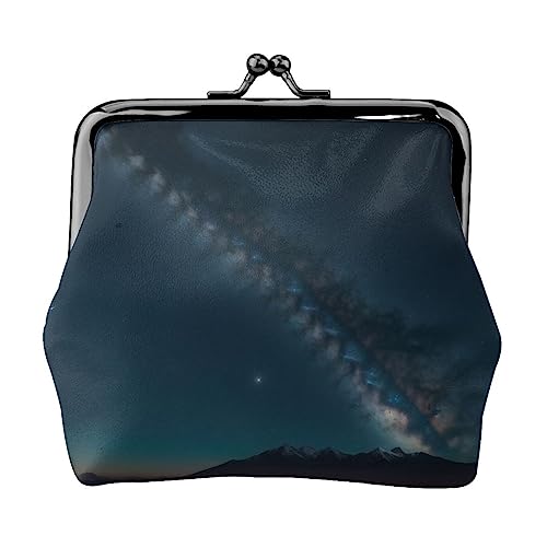 Galaxy Night bedruckte Münzgeldbörse, Leder, Kussschloss, Münzbeutel, Verschluss für Damen und Mädchen, Galaxy Night, Einheitsgröße, Buckle Kiss-Lock-Münzgeldbörse von Miniks