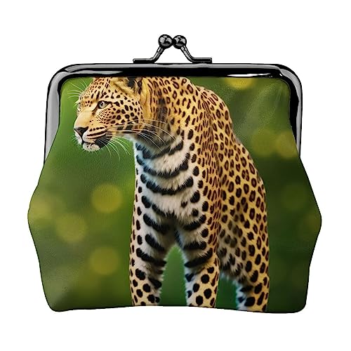 Geldbörse mit Leopardenmuster, Leder, Kussschloss, Münzbeutel, Verschluss für Damen und Mädchen, Leopard, Einheitsgröße, Buckle Kiss-Lock-Münzgeldbörse von Miniks