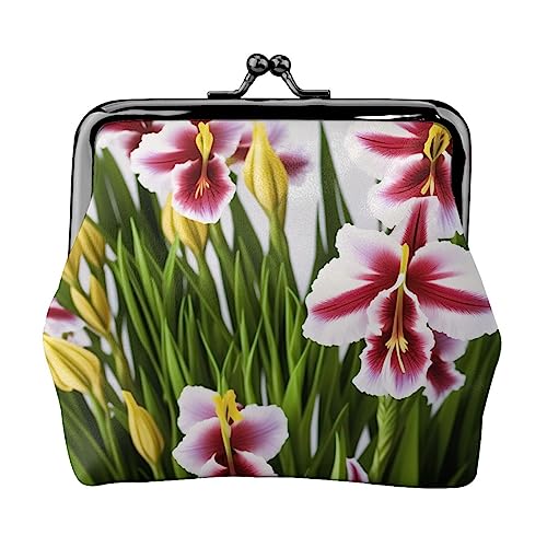 Gladiolus bedruckte Münzgeldbörse, Leder, Kussschloss, Münzbeutel, Verschluss für Damen und Mädchen, Gladiolus, Einheitsgröße, Buckle Kiss-Lock-Münzgeldbörse von Miniks