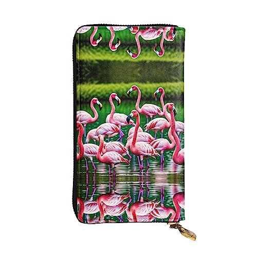 Miniks Damen-Geldbörse mit Blumenmuster, Leder, lang, Reisegeldbörse, Kreditkartenetui mit Reißverschluss, Flamingos im Wasser, Einheitsgröße von Miniks