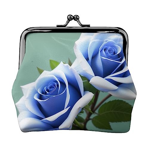 Münzgeldbörse mit blauen Blumen bedruckt, Leder, Kussschloss, Münzbeutel, Verschluss für Damen und Mädchen, blaue blumen, Einheitsgröße, Buckle Kiss-Lock-Münzgeldbörse von Miniks