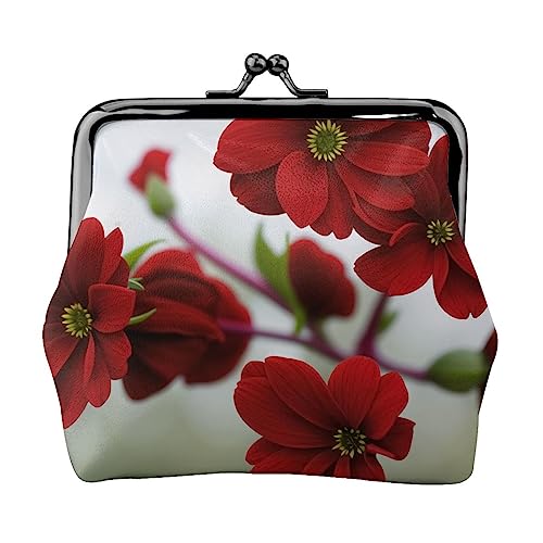 Münzgeldbörse mit rotem Blumendruck, Leder, Kussschloss, Münzbeutel, Verschluss für Damen und Mädchen, Red Flower, Einheitsgröße, Buckle Kiss-Lock-Münzgeldbörse von Miniks