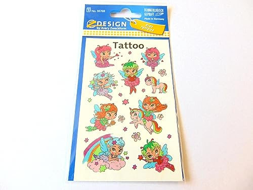 Kleine Fee und Einhorn Temporäre Tattoos Transfers für Kinderpartys, Partytüten von Minilabel