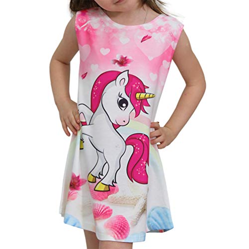 Minilady Einhorn Mädchen Kinder Sommer Kleid mit Motiv Unicorn Pferd Paris Katze Strand (Einhorn Muschel, 104/110) von Minilady