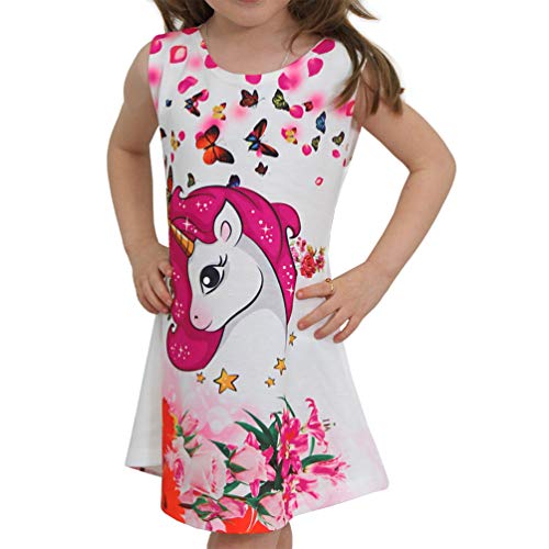 Minilady Einhorn Mädchen Kinder Sommer Kleid mit Motiv Unicorn Pferd Paris Pegasus Strand (Blume, 140) von Minilady