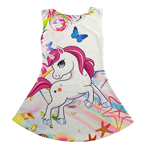 Minilady Einhorn Mädchen Kinder Sommer Kleid mit Motiv Unicorn Pferd Paris Pegasus Strand (Einhorn Seestern, 134) von Minilady