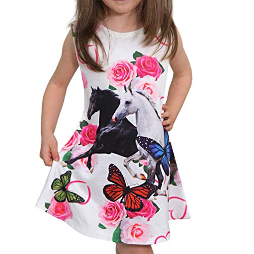 Minilady Einhorn Mädchen Kinder Sommer Kleid mit Motiv Unicorn Pferd Paris Pegasus Strand (Pferd, 104/110) von Minilady