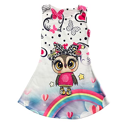 Minilady Einhorn Mädchen Kinder Sommer Kleid mit Motiv Unicorn Pferd Paris Pegasus Strand 21 (Eule, Numeric_116) von Minilady