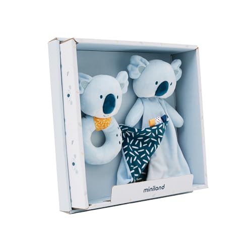 Miniland Babygeschenk-Set: Rassel + Doudou, sensorische Stimulation von Geburt an, ideale Geschenkbox für Babys (Koala) von Miniland