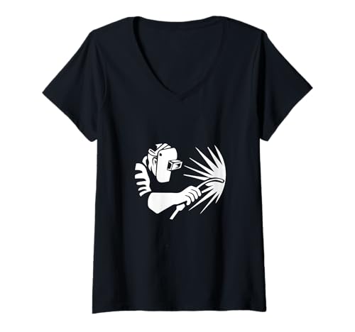 Damen Minimalistische Silhouette Schweißarbeiter Kunst T-Shirt mit V-Ausschnitt Damen Minimalistische Silhouette Schweißarbeiter Kunst T-Shirt mit V-Ausschnitt von Minimaist Welder Design