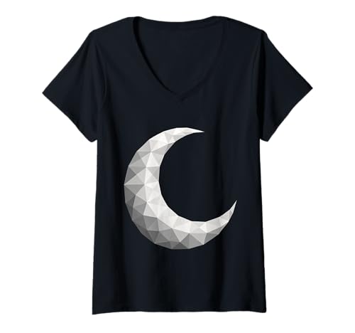 Damen Geometrischer Halbmond Wicca Witchy Low Poly Goth T-Shirt mit V-Ausschnitt Damen Geometrischer Halbmond Wicca Witchy Low Poly Goth T-Shirt mit V-Ausschnitt von Minimal Geometric Halloween Low Poly Moon Design