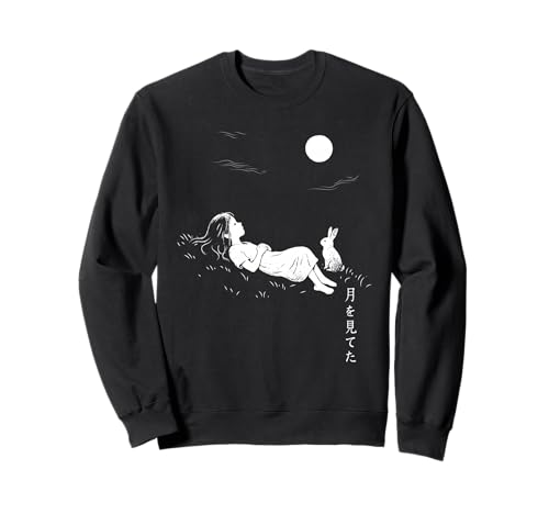 Japanisches Dreamy Night Girl und Rabbit Harajuku Sweatshirt von Minimal Harajuku Anime Girl Manga Aesthetic Design