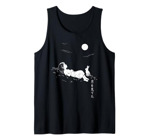 Japanisches Dreamy Night Girl und Rabbit Harajuku Tank Top von Minimal Harajuku Anime Girl Manga Aesthetic Design
