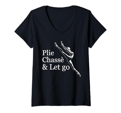 Damen Plie Chasse and Let Go Jete Pose Minimalistische Ballerina T-Shirt mit V-Ausschnitt Damen Plie Chasse and Let Go Jete Pose Minimalistische Ballerina T-Shirt mit V-Ausschnitt von Minimal Jete Pose Ballet Dancer Ballerina Design