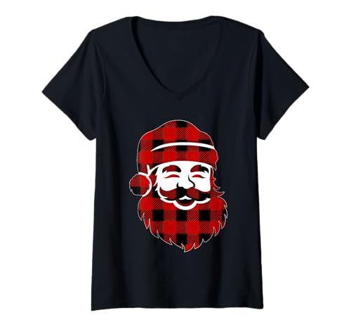 Damen Niedliche Weihnachtsmann-Silhouette, minimalistisch, Weihnachten T-Shirt mit V-Ausschnitt Damen Niedliche Weihnachtsmann-Silhouette, minimalistisch, Weihnachten T-Shirt mit V-Ausschnitt von Minimal Santa Silhouette Plaid XMAS Design