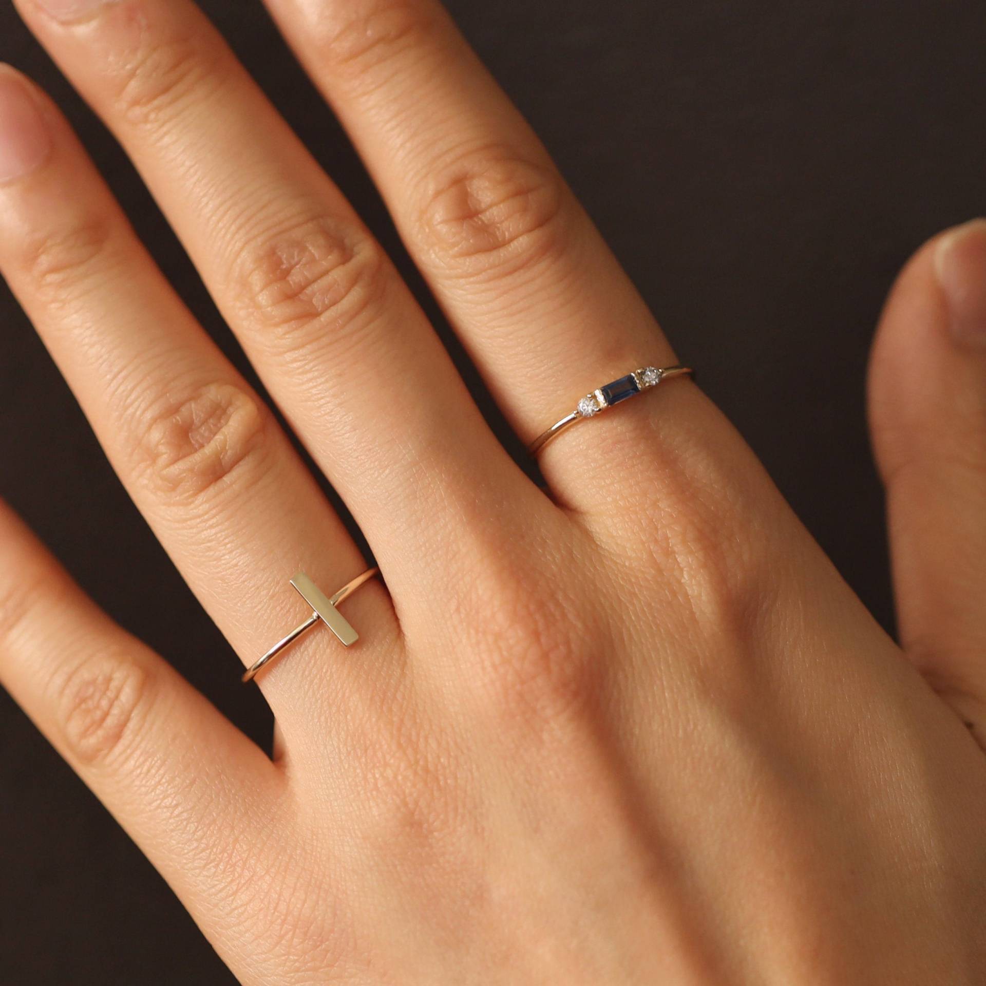 14K Solid Bar Ring, Goldring, Gravur Ehering, Gold Minimalist Einzigartige Kostenlose von MinimalAllure