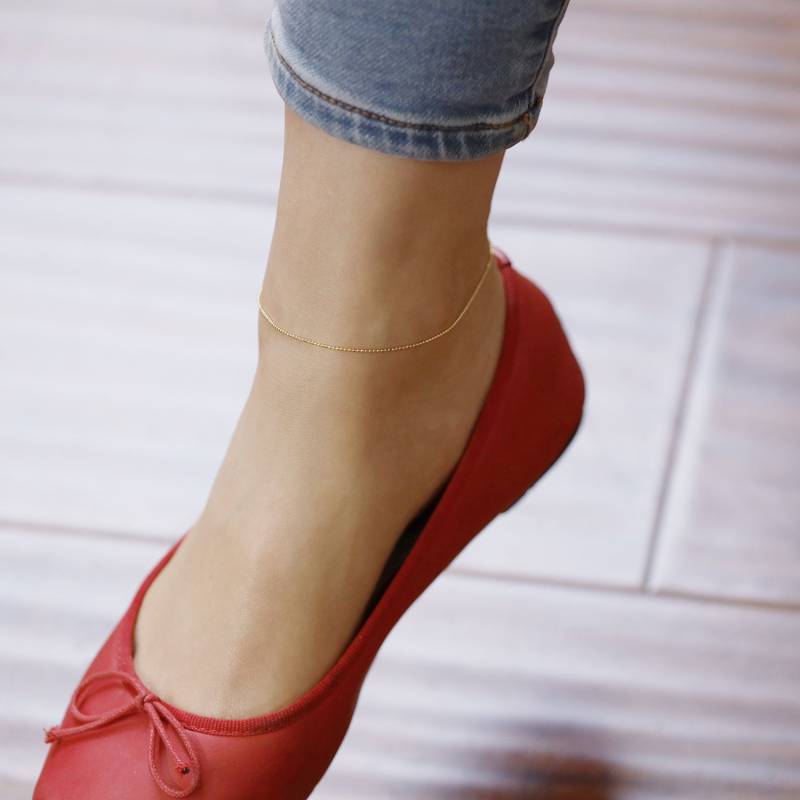 14K Solid Gold 1, 0 Mm Kugel Kette Fußkettchen Strand Zierliches Layering Anklet Minimalist Schmuck von MinimalAllure