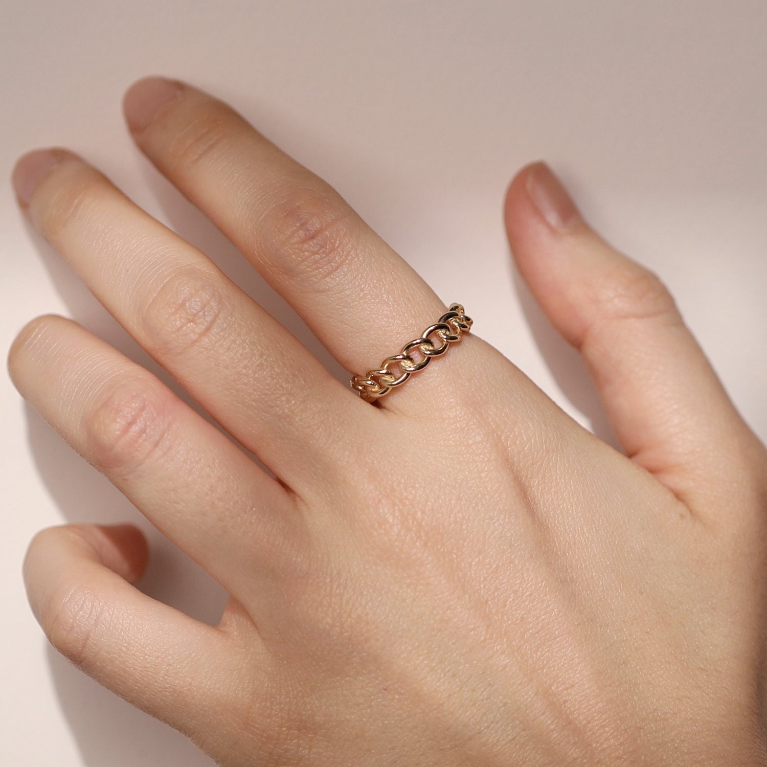 Goldring, 14K Solid Gold Ring, Goldkettenform Ringe, 14K Kettenring, Kettengliedring, Eternity Kettenring von MinimalAllure