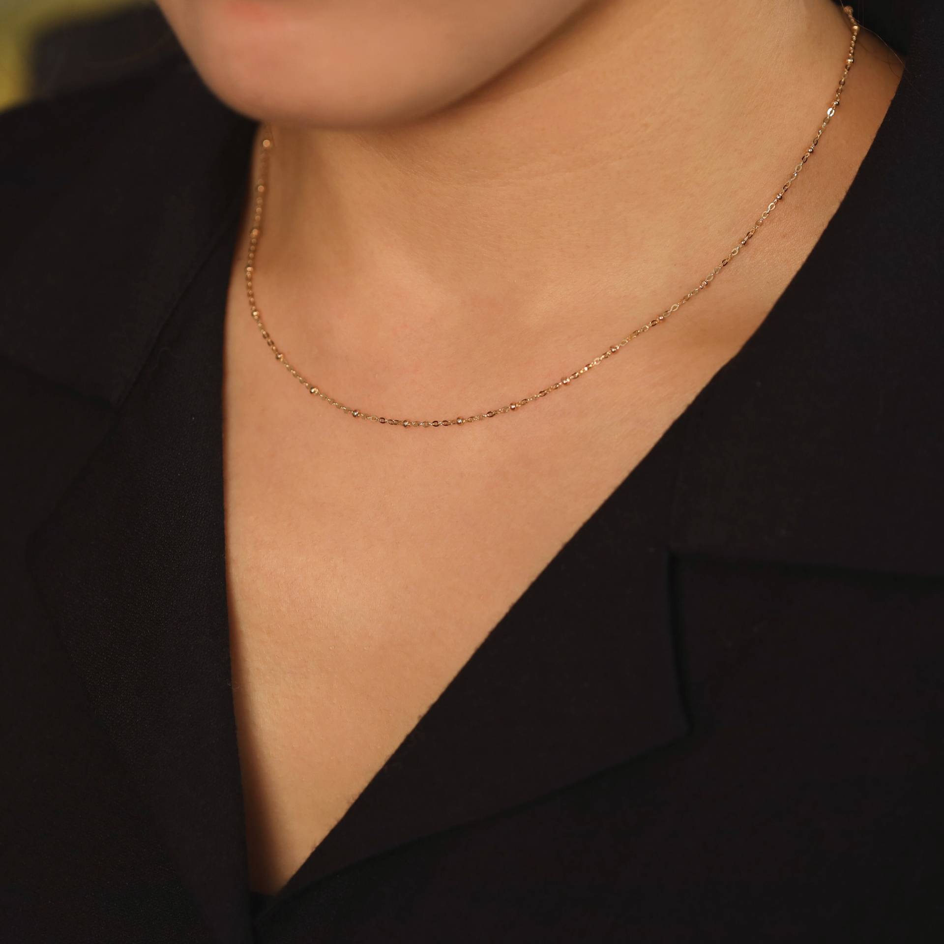 Perle Kette, Rolo Kette Mit Link-Halskette, 14K Solid Gold Halskette, Kettenhalskette, Layering Halskette von MinimalAllure