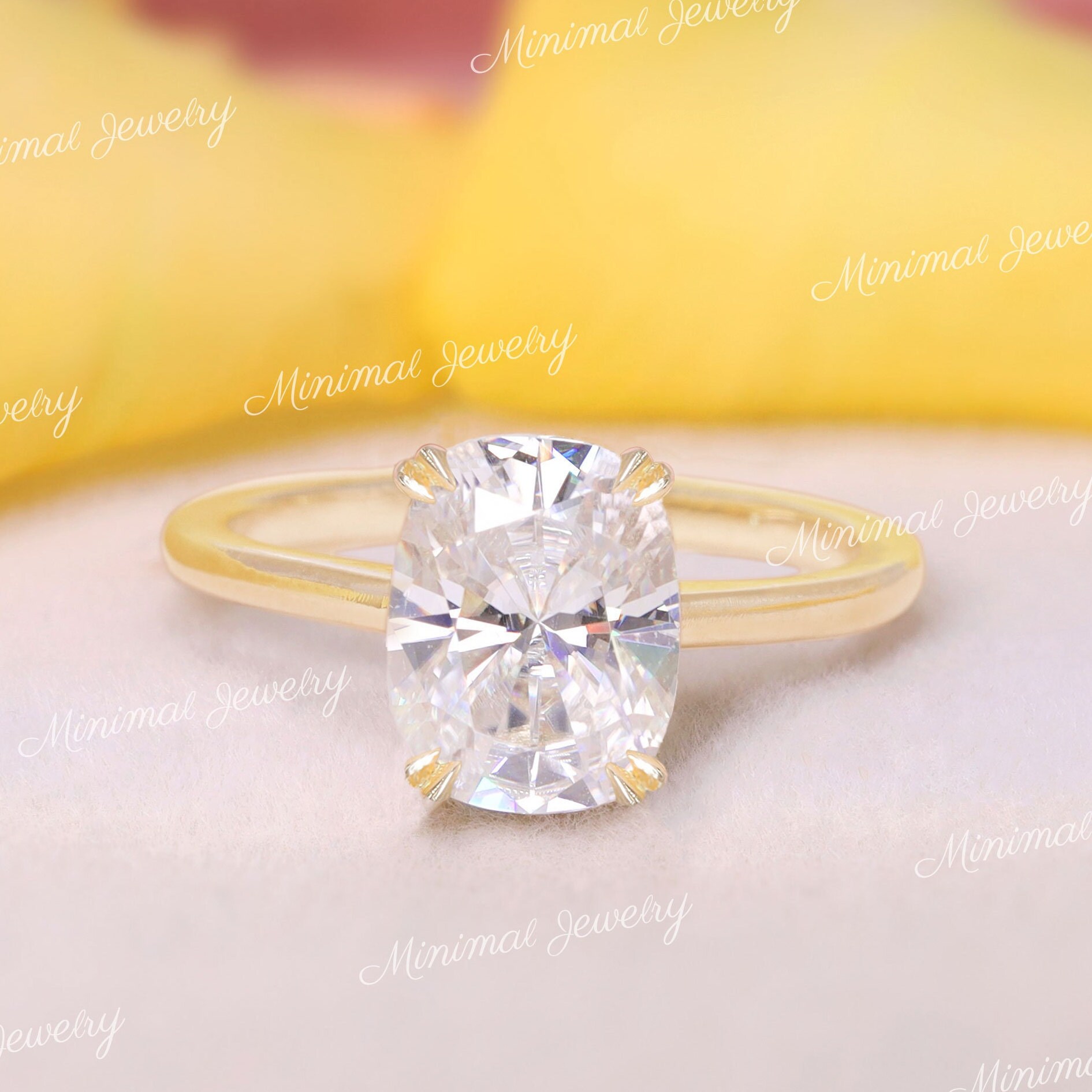 2, 5 Ct Kissenschliff Moissanit Verlobungsring, Versteckter Heiligenschein, Doppelspitze, Solitär Länglicher Kathedralen Ring, Braut Ehering Set von MinimalJewelryAndCo