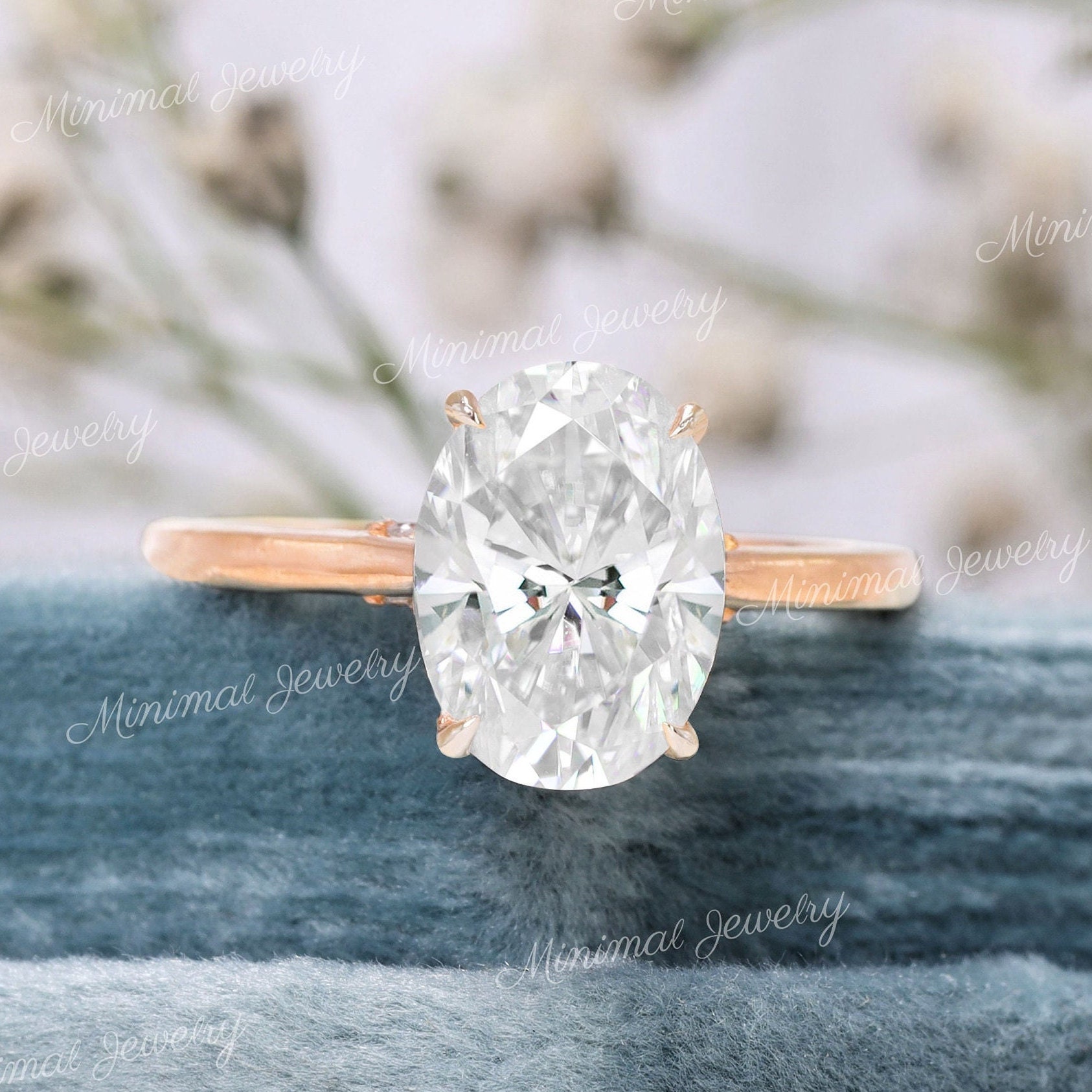 2, 5 Ct Oval Moissanite Verlobungsring, 14 Karat Roségold, Versteckter Halo, Einzigartige Pflastern Brücke, Ovaler Solitär, Kathedralen Ring, Ehering von MinimalJewelryAndCo