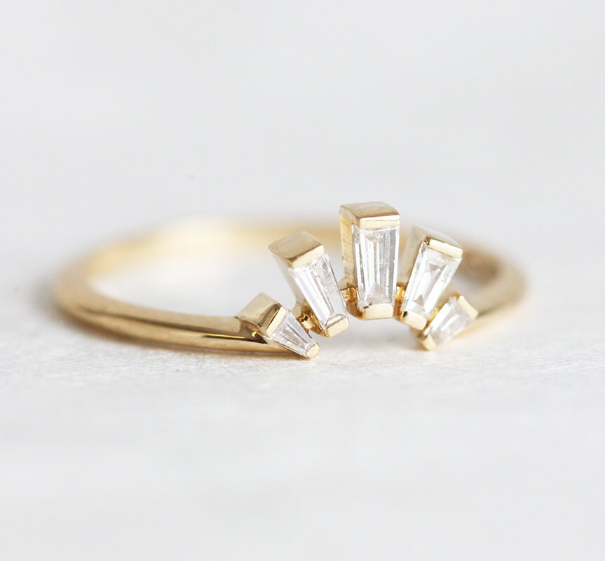 Baguette Diamant Ring, Geschwungenes Ehering, Verlobungsring von MinimalVS