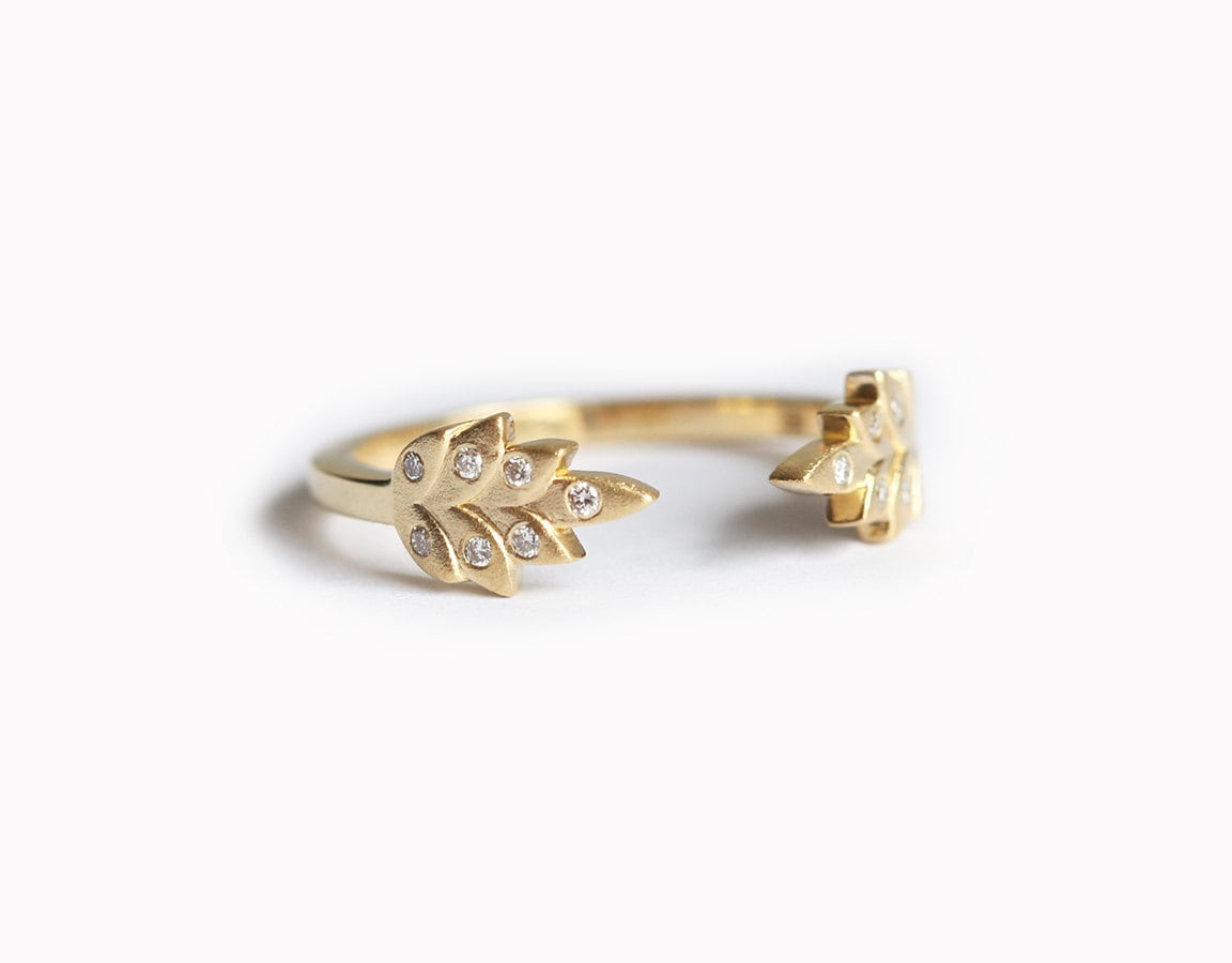 Blatt Band, Diamant Blätter Ehering, Floral Ring Erhältlich in 18K Gelbgold von MinimalVS