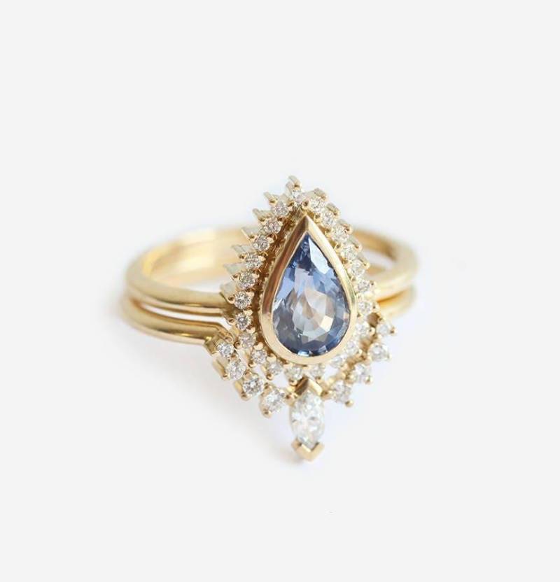 Blauer Saphir Verlobungsring Mit Diamant Ring, 18K Gelbgold Ehering von MinimalVS