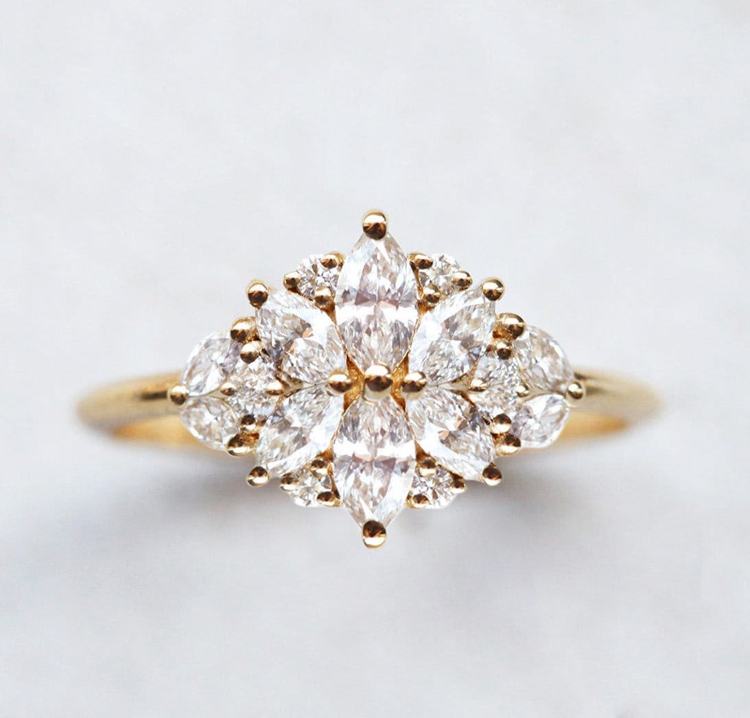 Diamant Cluster Verlobungsring, Marquise Blumen Ring, Einzigartiger Ehering von MinimalVS