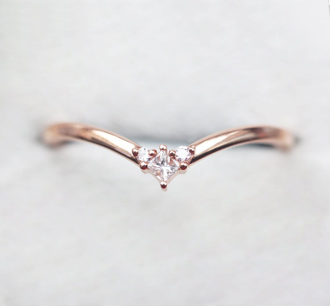 Diamant Ehering, Chevron Ring, Roségold V-Förmiger Geschwungenes Nistband von MinimalVS