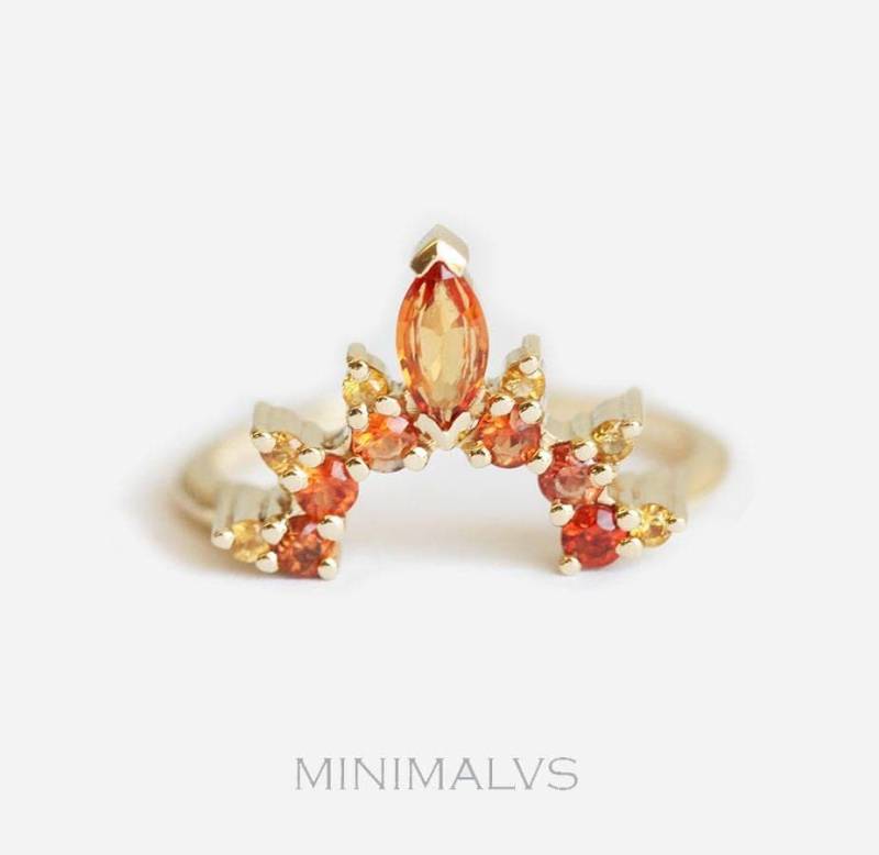 Feuer Flamme Einzigartige Saphir Ehering, Orange Und Gelb Ring Perfekte Stapelband von MinimalVS