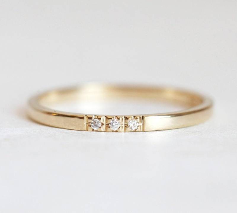 Gelbgold Diamant Ehering, Stapeln Von Drei Ring in 14K 18K Gold von MinimalVS
