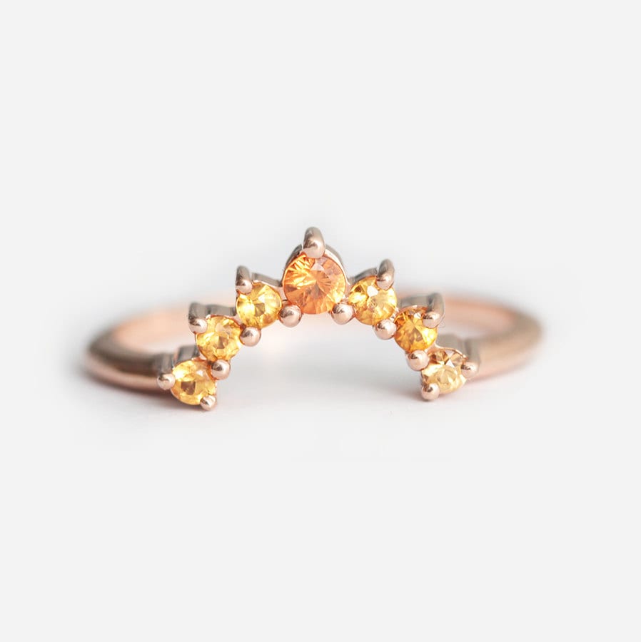 Orange Saphir Ring, Gelber Diamant Gold Stapelband, Rosegold Ehering Mit Saphiren von MinimalVS