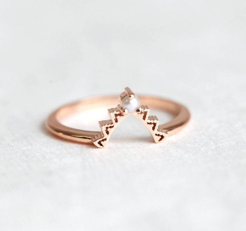 Perlen Ehering , Damenring Mit Winziger Perle, Spitzenring Rose Gold By Minimalvs von MinimalVS