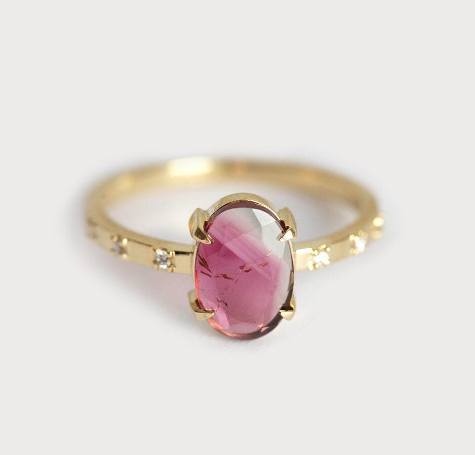 Turmalin Diamant Ring, Einzigartige Verlobung, 14K Massivgold Ring Turmalin Diamant Ring, Einzigartige Verlobung, 14K Massivgold Ring von MinimalVS
