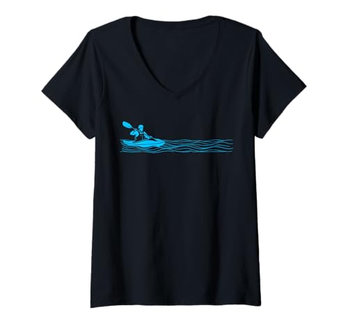 Damen Wildwasser Paddler Kajakfahrer T-Shirt mit V-Ausschnitt Damen Wildwasser Paddler Kajakfahrer T-Shirt mit V-Ausschnitt von Minimales Wildwasser Kanu Kayak Fahren Liebhaber