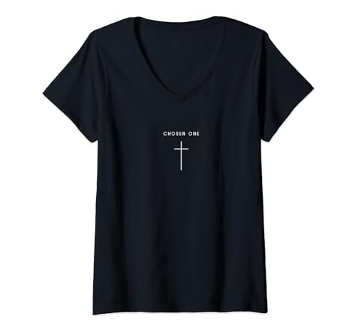 Damen Chosen One Jesus Kreuz – minimalistisch, christlich, religiös T-Shirt mit V-Ausschnitt von Minimalist Christian Apparel Jesus Merch Gifts
