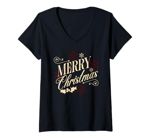 Damen Merry Christmas Minimal Elegant Xmas Typografie T-Shirt mit V-Ausschnitt Damen Merry Christmas Minimal Elegant Xmas Typografie T-Shirt mit V-Ausschnitt von Minimalist Christmas Holidays Typography Design